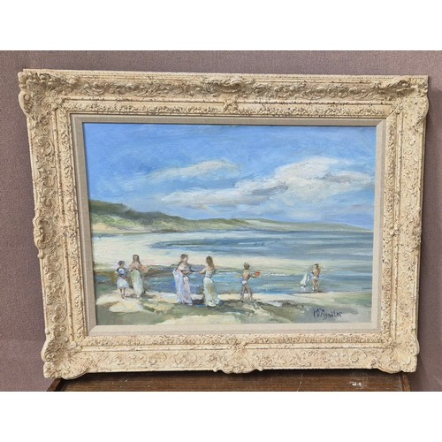 252 - Baron Michael D'Aguilar (b.1924), Sui la plage, oil on board, framed