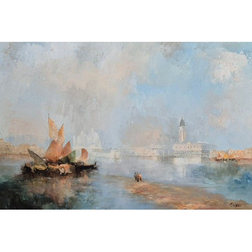 253 - Italian School, Venetian harbour scene, oil on canvas, indistinctly signed, framed