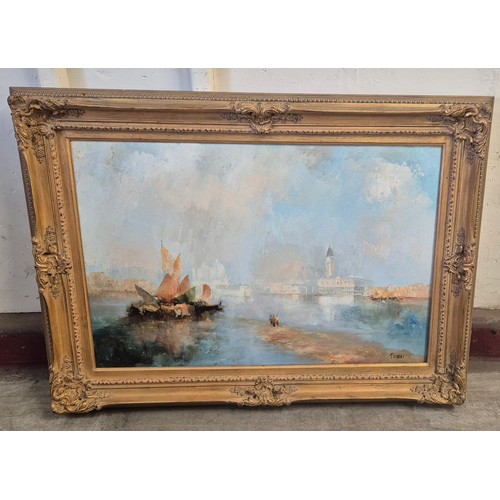 253 - Italian School, Venetian harbour scene, oil on canvas, indistinctly signed, framed