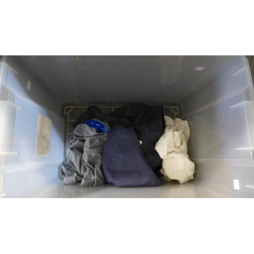 6037 - Iris 70L Storage Box and a quantity of clothing, brands to include: Skechers, Spyder, English Laundr... 