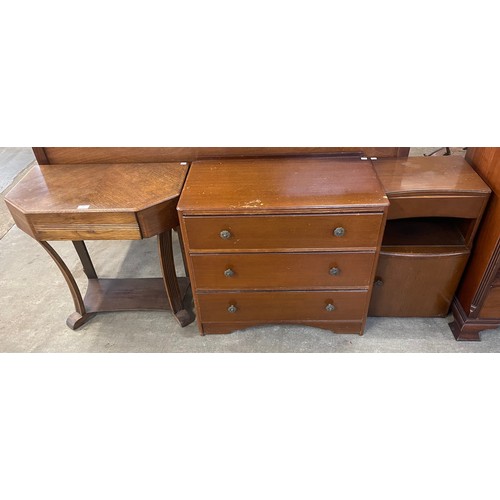 217 - An Art Deco oak single drawer side table, an oak chest of drawers and an oak pot cupboard