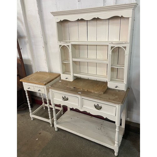 221 - A white painted oak dresser and a white painted barley twist occasional table