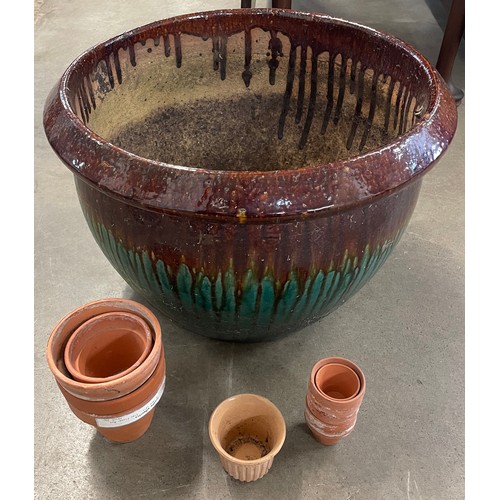 226 - A large terracotta salt glazed dripware planter