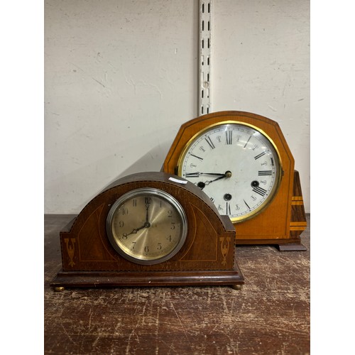 300 - Two early 20th Century inlaid walnut mantel clocks