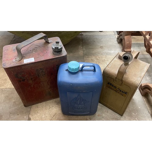 233 - Two cans, Shell Motor Spirit and Esso Blue Paraffin and an Esso Blue container (3)