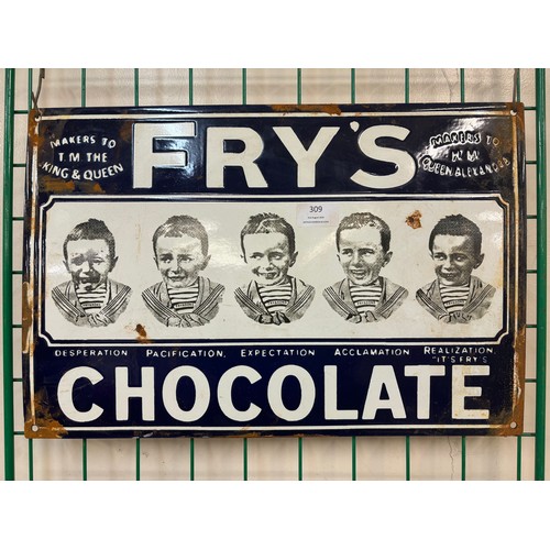 309 - A Fry's Chocolate enamelled metal advertising sign