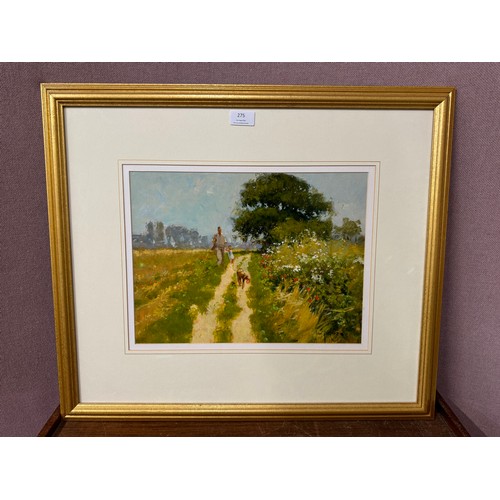 275 - John Haskins, figures on a country path, oil on board, signed, framed