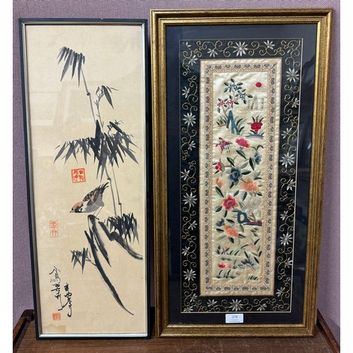 276 - A Chinese silk embroidery and one other