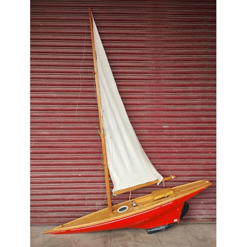 344 - A large teak model pond yacht