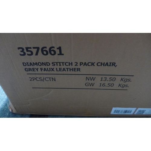 6342 - 2 pack Diamond Stitch Grey Leather  Chair's , Original RRP £129.99 + vat (332-297) *This lot is subj... 