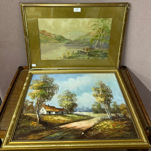 287 - An E.F. Mitchell watercolour and a C. Loft oil on board, framed