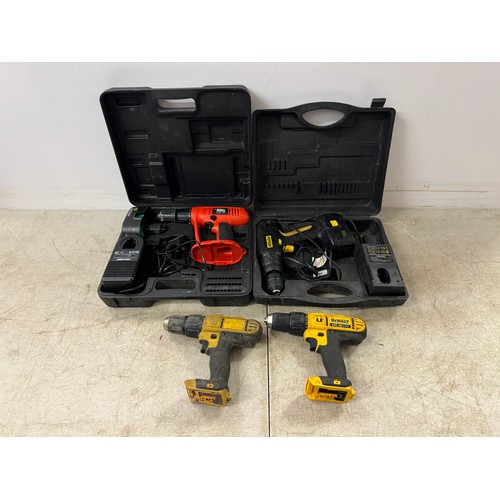 2008 - 4 assorted power tools including a McKeller MCKM10 18v cordless drill in case with battery and charg... 