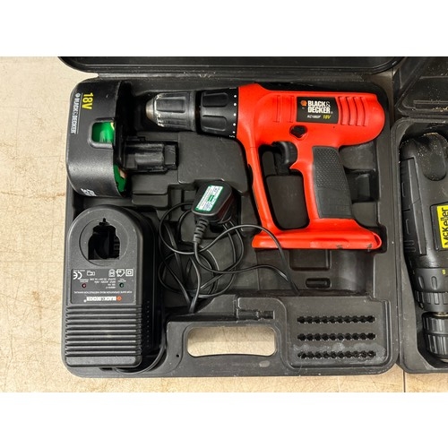 2008 - 4 assorted power tools including a McKeller MCKM10 18v cordless drill in case with battery and charg... 