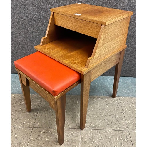 41 - A Chippy Heath teak and orange vinyl telephone seat