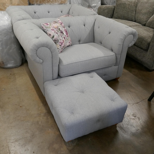 1380 - A grey weave Chesterfield  love seat and footstool RRP £1079