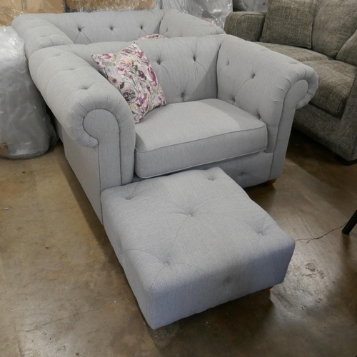 1381 - A grey weave Chesterfield  love seat and footstool RRP £1079