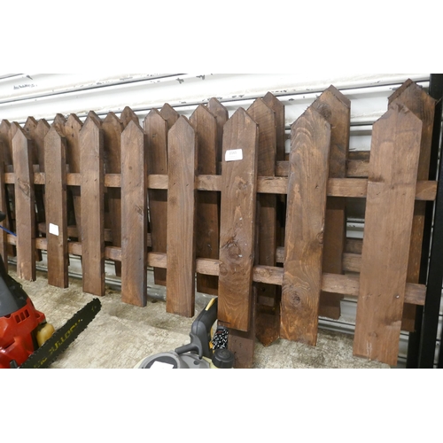 2165 - Three 2m sections of wooden picket fencing for flower borders