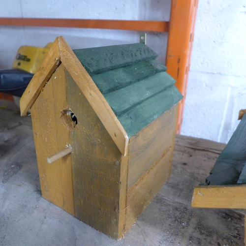 2186 - A bird table, a hanging bird table and nest box