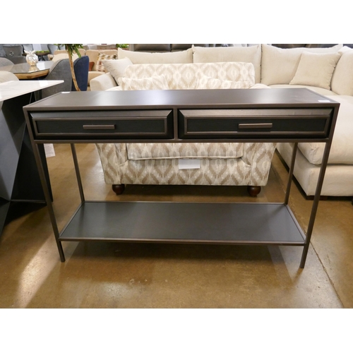 1305 - A black industrial style two drawer console table