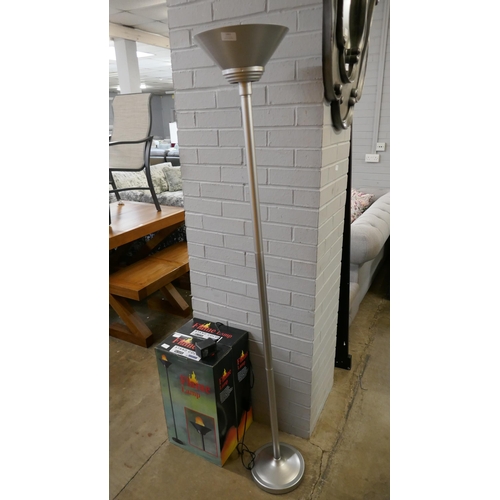 1351 - A floor standing flame effect floor lamp - silver