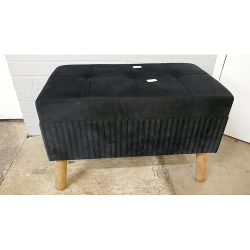 1370 - A black velvet upholstered storage stool