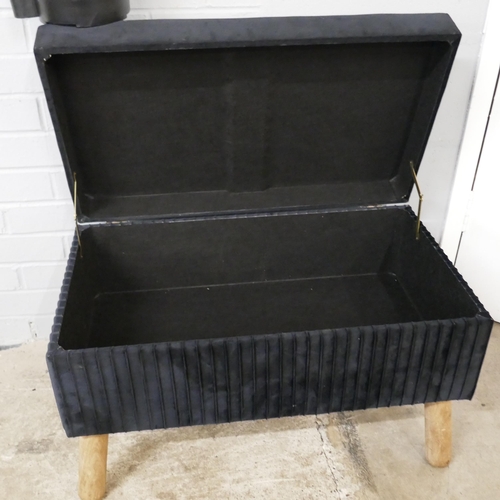 1370 - A black velvet upholstered storage stool