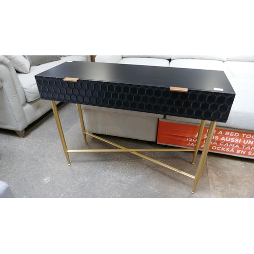 1403 - A black console table with gold legs