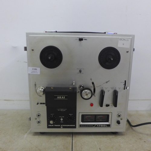 2106 - An Akai solid state 1720L four track stereophonic solid state studio reel to reel recorder