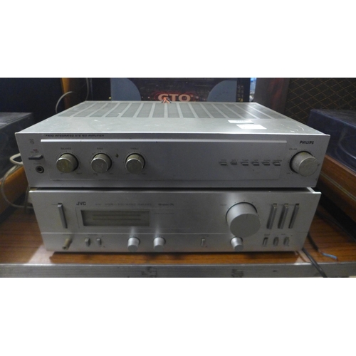 2116 - A quantity of stereo equipment including a Philips F4110 integrated amplifier, a JVC AX-1 stereo int... 