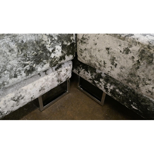 1417 - A silver crushed velvet corner sofa