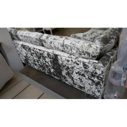 1417 - A silver crushed velvet corner sofa