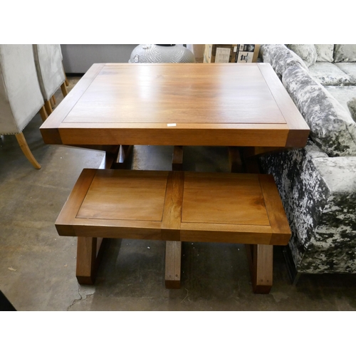 1420 - A hardwood Z dining table and two benches