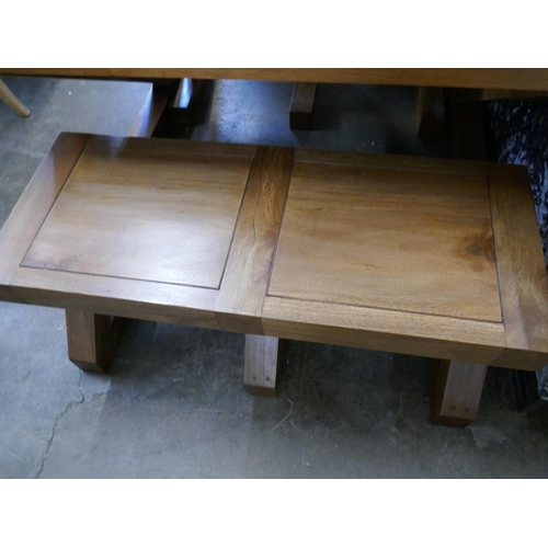 1420 - A hardwood Z dining table and two benches