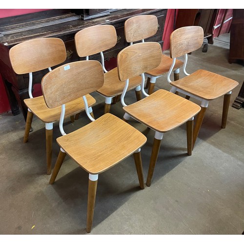 95 - A set of six teak and white metal dining chairs