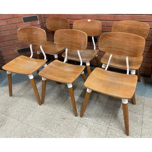 96 - A set of six teak and white metal dining chairs