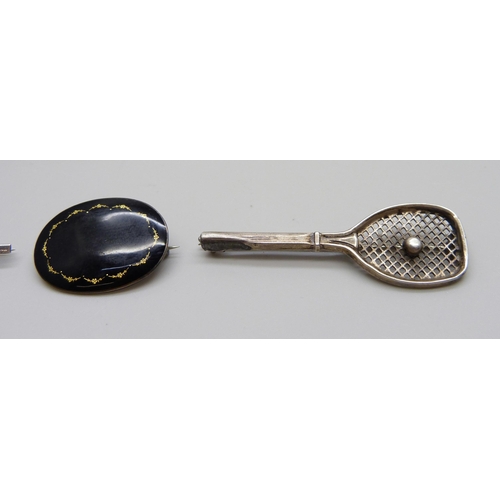 1001 - A white metal tennis brooch and two silver brooches including a Norwegian example by Marius Hammer