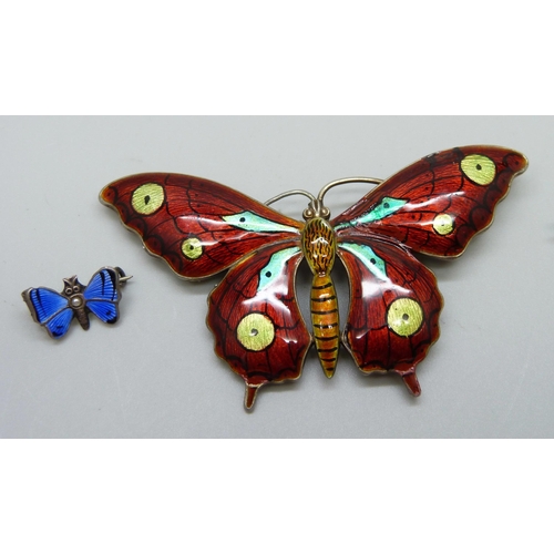 1004 - A silver Charles Horner butterfly brooch, a/f, a .900 silver miniature butterfly brooch, and one oth... 