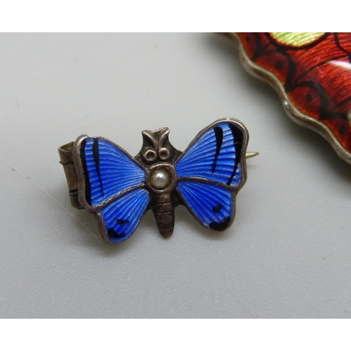 1004 - A silver Charles Horner butterfly brooch, a/f, a .900 silver miniature butterfly brooch, and one oth... 