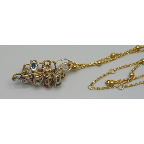 1019 - A silver gilt and multi gem pendant and chain