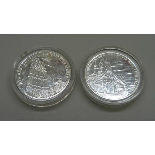 1033 - Two 1oz 999 fine silver proof coins - Big Ben 2017 and Tower Bridge 2018