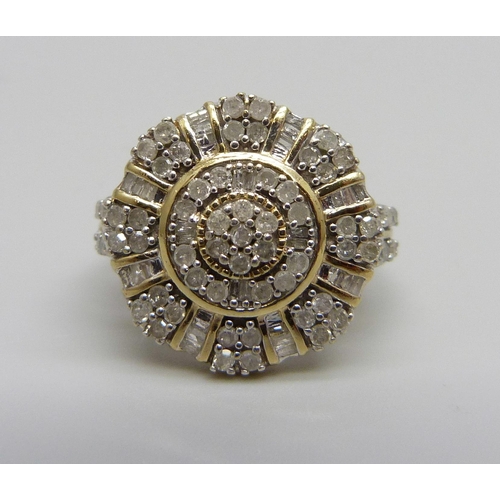 1035 - A silver gilt and diamond cluster ring set with 103 diamonds, O