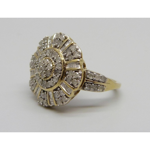 1035 - A silver gilt and diamond cluster ring set with 103 diamonds, O