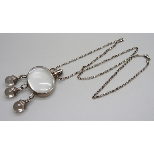 1039 - A white metal and Pools of Light rock crystal necklace, 53g, pendant 7.2cm