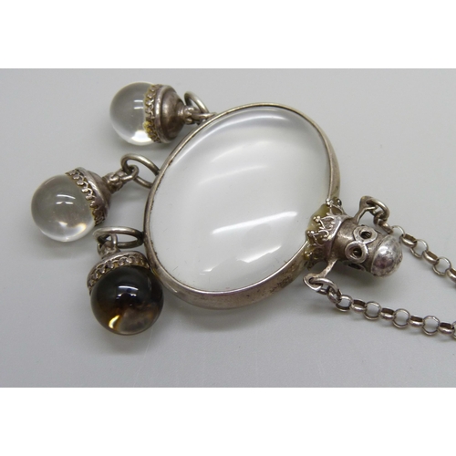 1039 - A white metal and Pools of Light rock crystal necklace, 53g, pendant 7.2cm