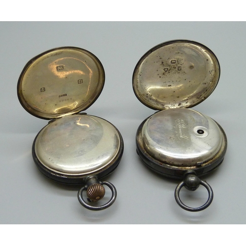 1052 - Two silver pocket watches, London 1870 and Birmingham 1912, a/f