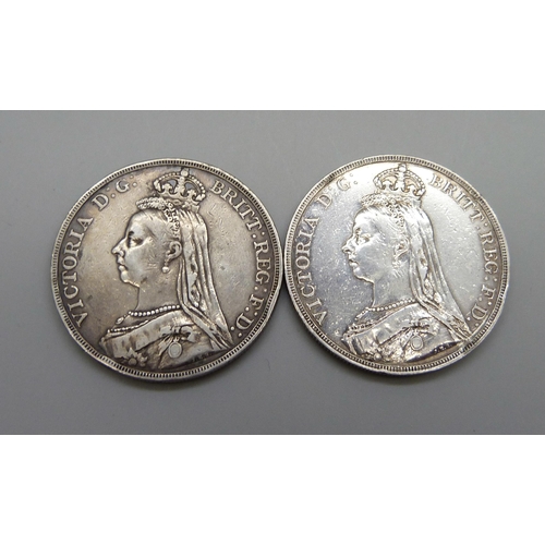 1056 - Two Victorian crowns, 1889 and 1890