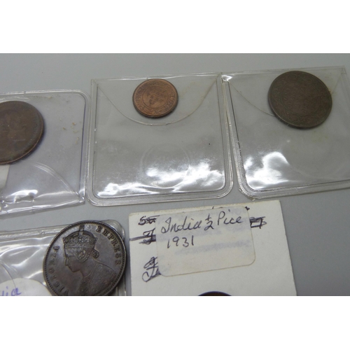 1093 - Indian coin collection, mainly 19th century including 1899 ½ Pice, 1862 ¼ Anna (x2), 1910 silver Ann... 