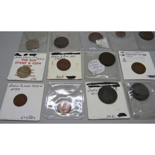 1093 - Indian coin collection, mainly 19th century including 1899 ½ Pice, 1862 ¼ Anna (x2), 1910 silver Ann... 