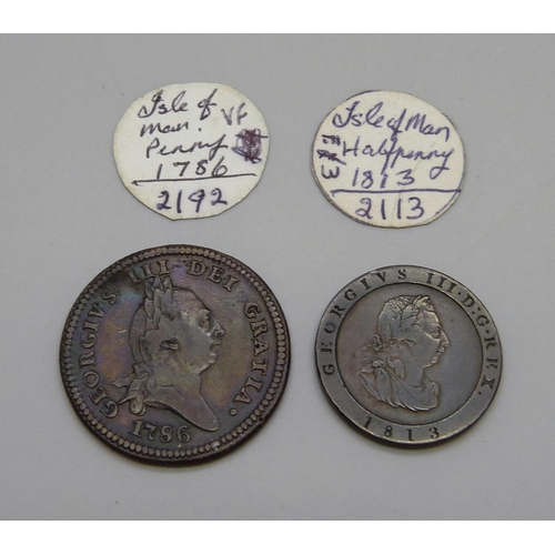 1095 - Isle of Man coins, 1786 penny and 1813 half-penny