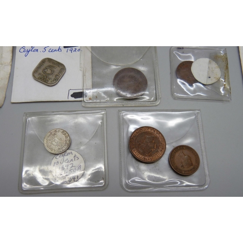 1097 - A collection of Ceylon coins, mainly 19th Century, includes 1920 silver five cents, 1893 silver fift... 